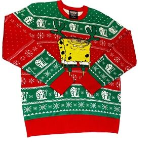 Men’s Medium SpongeBob Ugly Christmas Sweater Reindeer Bob & Gary Nickelodeon